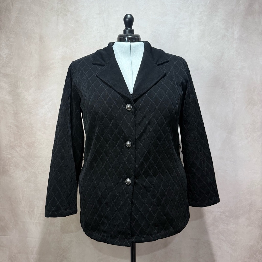 Chico’s Travelers Black Quilted Jacket Size 3 XL/16 Button Front Y2K Minimalist - Picture 2 of 9